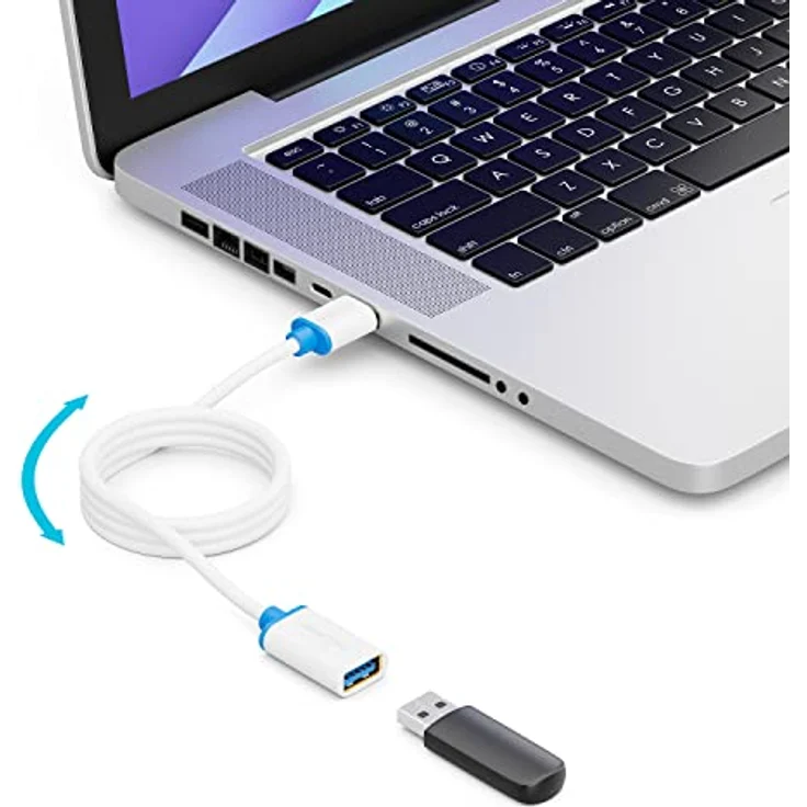deleyCON 2m USB 3.0 Super Speed Verlängerungskabel, USB A-Stecker zu USB A-Buchse, Übertragungsgeschwindigkeit bis zu 5 Gbit/s, Weiß/Blau – Bild 2