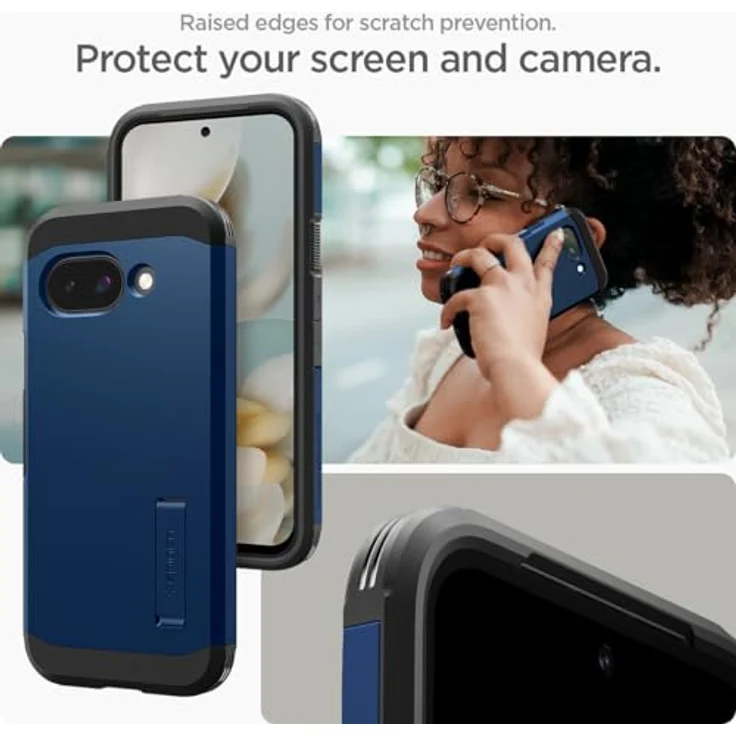 Spigen Tough Armor(AI) MagFit Hülle für Google Pixel 9a, Kompatibel mit MagSafe - Navy Blue, Doppelschichtige Schutzhülle mit integriertem Magnet und Kickstand – Bild 4