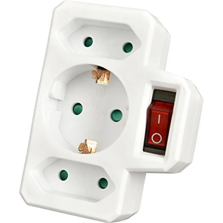 HEITECH 4003418 3 Fach Steckdosenadapter - TÜV geprüfte Mehrfachsteckdose mit Schalter, Belastbarkeit bis max. 3500W - Adapterstecker Mehrfachstecker