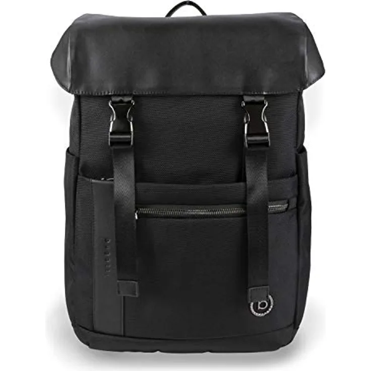 bugatti Rucksack Nero Backpack Black, eleganter Laptop-Rucksack mit gepolstertem Laptopfach und Trolleyhalterung, schwarz