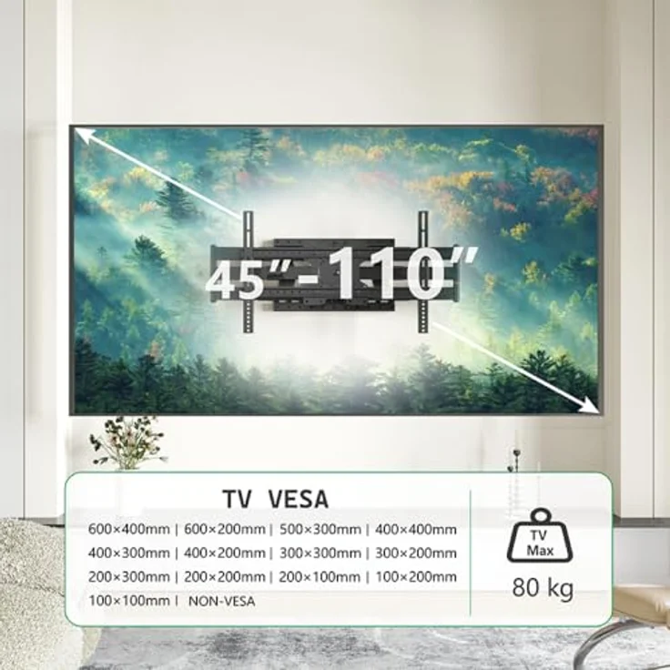 XTRARM TiTon Double 100 cm, TV-Wandhalterung, schwenkbar, neigbar 80kg, VESA max.600x400 Schwarz – Bild 4