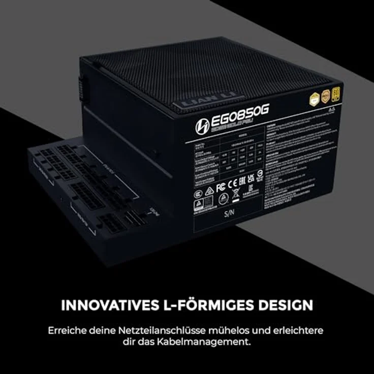 Lian Li Edge Gold 850 PC Netzteil Schwarz, 850 Watt ATX Netzteil, PCIe 5.1, ATX 3.1 PSU | 80 Plus Gold, modular, Sleeved Cable Kit, 12VHPWR für NVIDIA RTX, leiser Lüfter – Bild 2