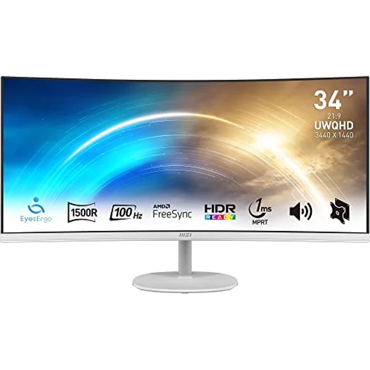 MSI PRO MP341CQWDE 34 Zoll Curved Business Monitor, UWQHD (3440x1440), 100 Hz, VA Panel, Weiß – Bild 1