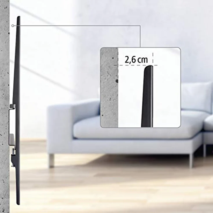 TV-Wandhalterung, starr, 229 cm (90") bis 100 kg, Wandabstand 2,6 cm – Bild 3