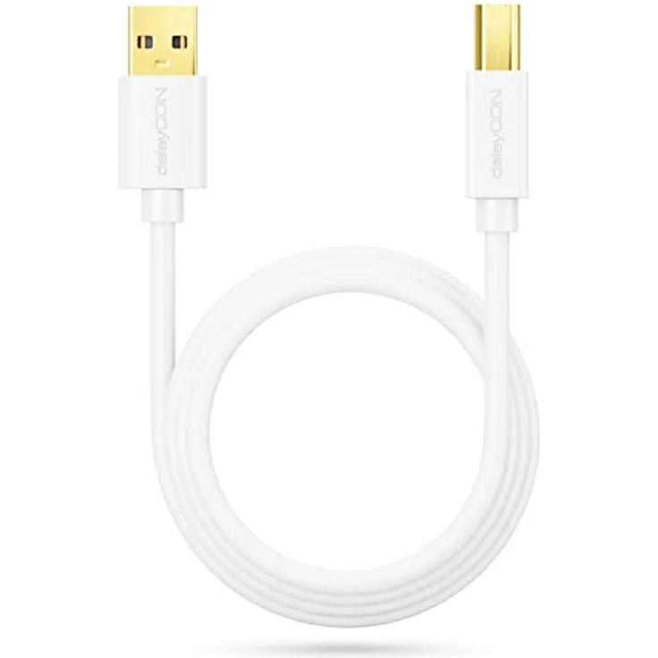 deleyCON 5m USB 2.0 Datenkabel, USB A-Stecker zu USB B-Stecker, Hochgeschwindigkeit, Störungsfrei, weiß – Bild 4
