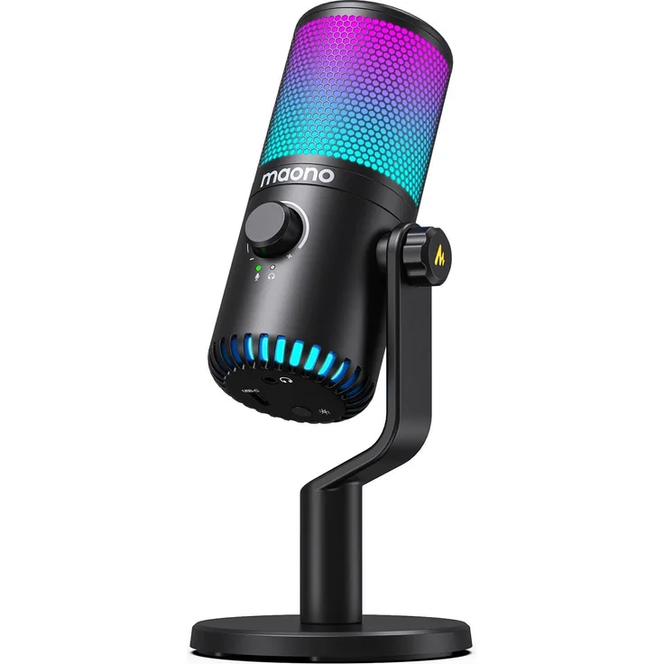 Maono DM30RGB USB Mikrofon, Kondensator-Mikrofon mit RGB-Beleuchtung, Nierencharakteristik und 3-in-1 Digitalregler