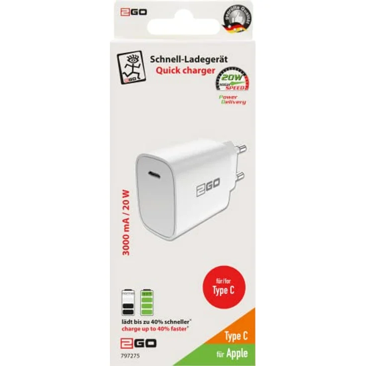 2GO Netz-Ladegerät 100V-240V-Power Delivery-weiß USB Type C – Bild 2