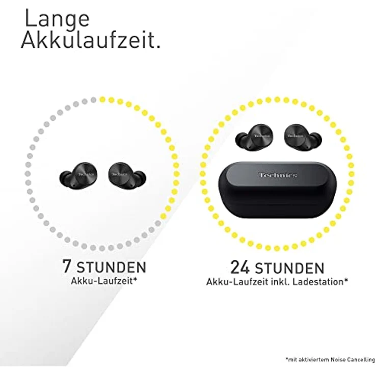 Technics EAH-AZ60M2EK kabellose Ohrhörer mit Noise Cancelling, Multipoint Bluetooth, komfortable In-Ear-Kopfhörer mit integriertem Mikrofon, anpassbare Passform, bis zu 7 Stunden Wiedergabe, Schwarz – Bild 4