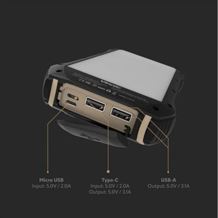 VINNIC SACA PEAK Solar Powerbank 20.000mAh IP65 1xUSB-C, 2xUSB-A, Schwarz – Bild 8