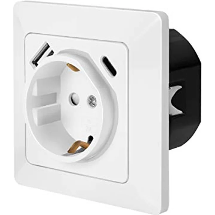 LogiLink PA0253 - Unterputz-Steckdose, Schutzkontakt (1x CEE 7/3), 1x USB-C PD (Power Delivery), 1x USB-A, Weiß – Bild 1