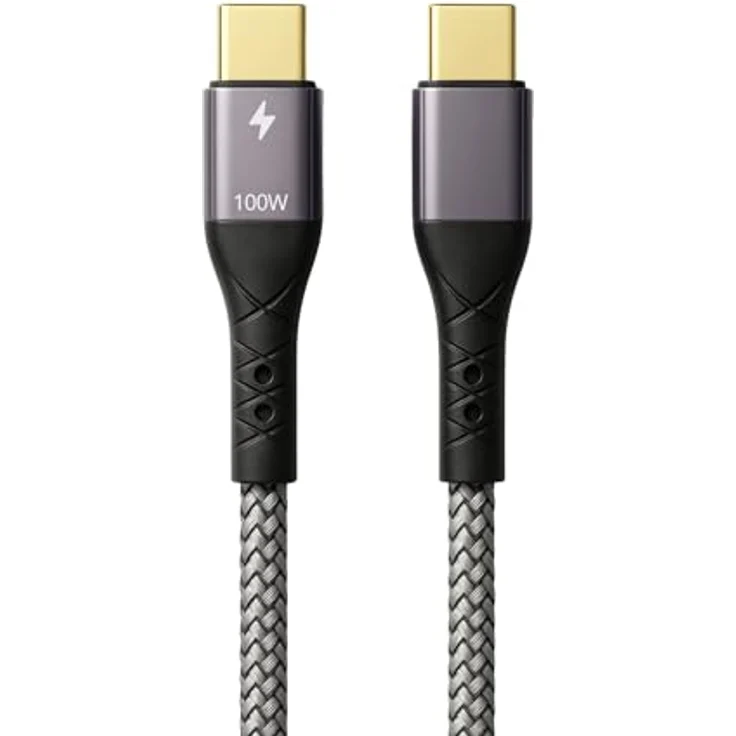PROFIPATCH ProfiPatch USB C auf USB C Kabel 0,5m, 100W PD 3.0, 5A, E-Mark Chip, grau, Textilkabel mit Goldkontakten für Schnellladen von Notebooks und Handys – Bild 1