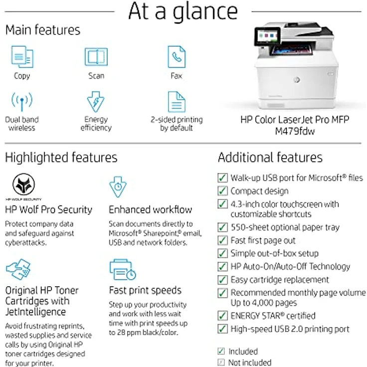 HP Color LaserJet Pro M479fdw Multifunktions-Farblaserdrucker 4-in-1 (Drucker, Scanner, Kopierer, Fax, WLAN, LAN, Duplex, Airprint, 27 Seiten/Min) weiß - Preisvergleich – Bild 4