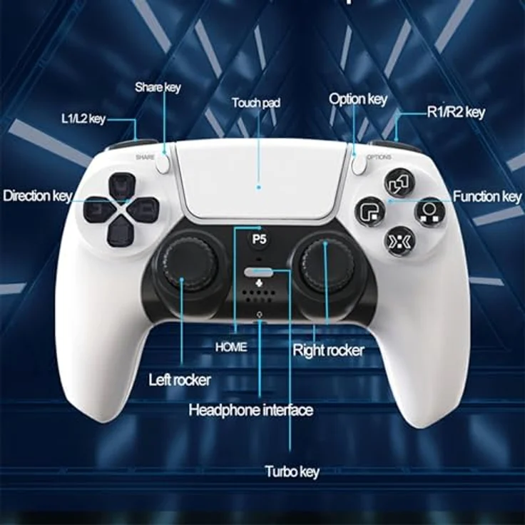 Wigento Wireless Gaming Controller für PS5, Hall Effekt Sensoren, Gyroskop, Dual Vibration, Weiß – Bild 7