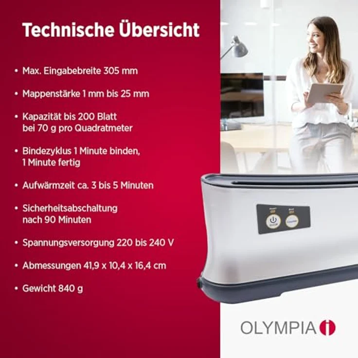 Olympia TB 1280 Thermobinder (Automatische Abschaltung, Schnelles Aufwärmen, Bis 200 Blatt, Bindegerät für Thermo-Bindemappen, Thermobindemaschine DIN A4 für Büro) – Bild 8