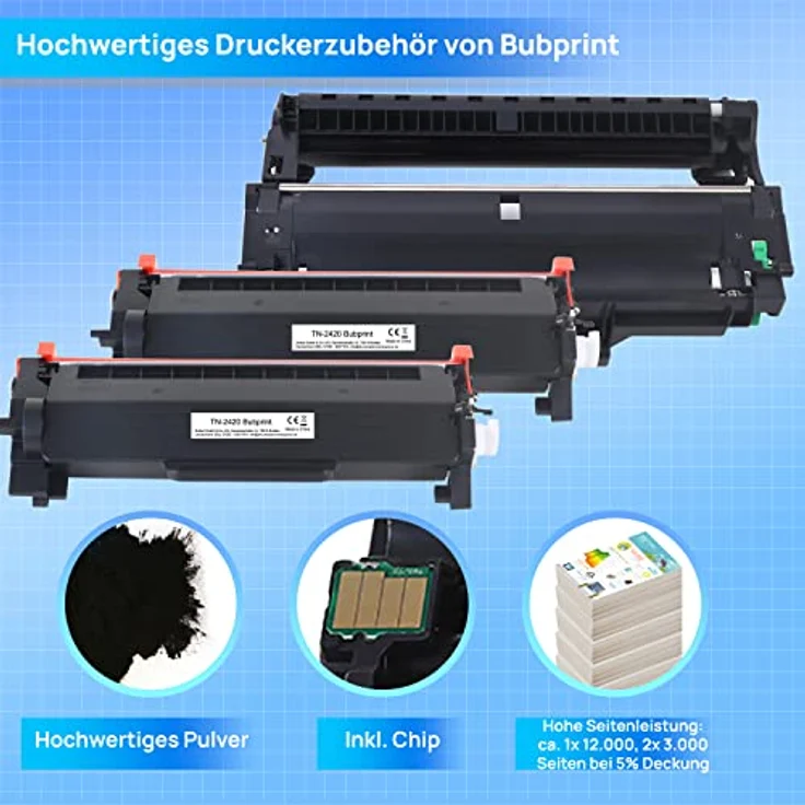 Bubprint XXL Toner und Trommel kompatibel mit Brother TN2420 DR2400, 2x 6.000 Seiten Schwarz und 1x 12.000 Seiten Bildtrommel – Bild 3