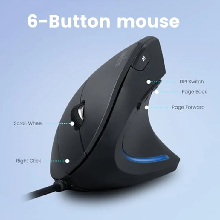 Perixx PERIMICE-513 C Vertikale Ergonomie-Maus, USB-C, schwarz, Rechtshänder mit einstellbarer DPI und rutschfester Oberfläche – Bild 4