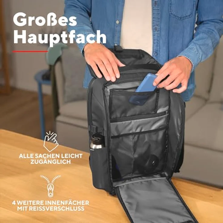 TRUST Jersey Rucksack, wasserdicht für Notebooks bis 17", 25 L Volumen, schwarz – Bild 3