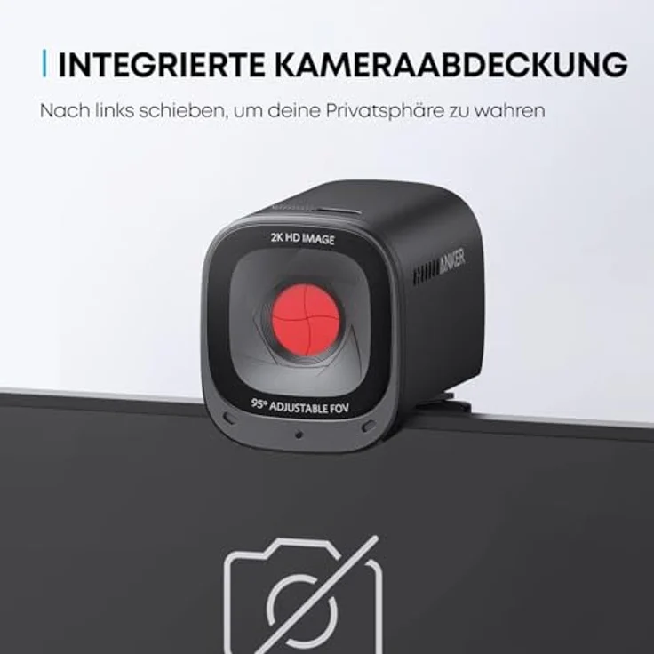 Anker PowerConf C200, Webcam mit 2.21 Mpx, USB-C, Privacy Shutter und AI-Rauschunterdrückung, schwarz – Bild 3