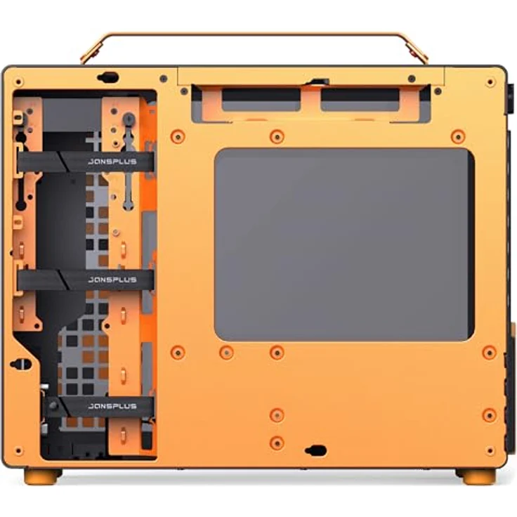 Jonsplus Z20 Micro-ATX Gehäuse, mit Tragegriff - schwarz/orange, Gaming-Gehäuse aus hochwertigem Stahl, für SFX-PSUs und Mini-ITX/Micro-ATX-Mainboards, GPU bis 363 mm und 2x 2,5-Zoll-Laufwerke – Bild 7