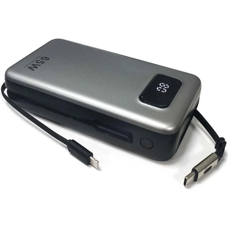 SiGN Leistungsstarke Powerbank 20000mAh 65W mit integrierten USB-C/Lightning Kabeln