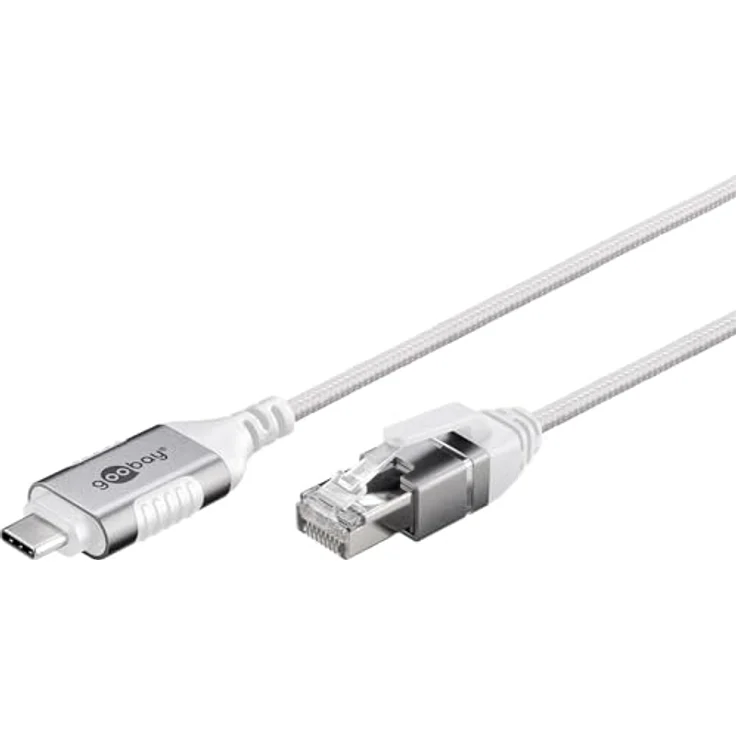 Goobay Ethernet-Kabel USB-C 3.1 auf RJ45 Slim, 10 m, CAT 6, weiße Baumwollummantelung, 1 Gbit/s Übertragungsrate – Bild 1