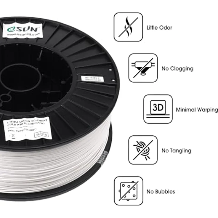 eSUN ABS+ Filament 1.75mm, Low Warping, hohe Maßgenauigkeit +/- 0.03mm, 2.5KG Spule, 3D Drucker Filament, Kaltes Weiß – Bild 3