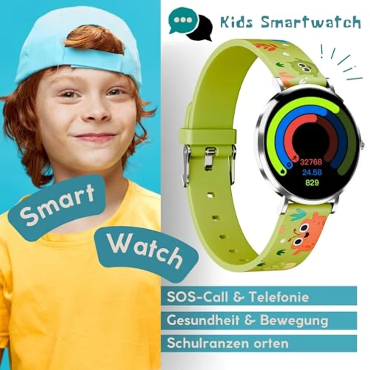 XCOAST LINO TIME Kinder Smartwatch, IP68 wasserdicht, SOS-Notfalltaste, Schrittzähler, grünes Design – Bild 4