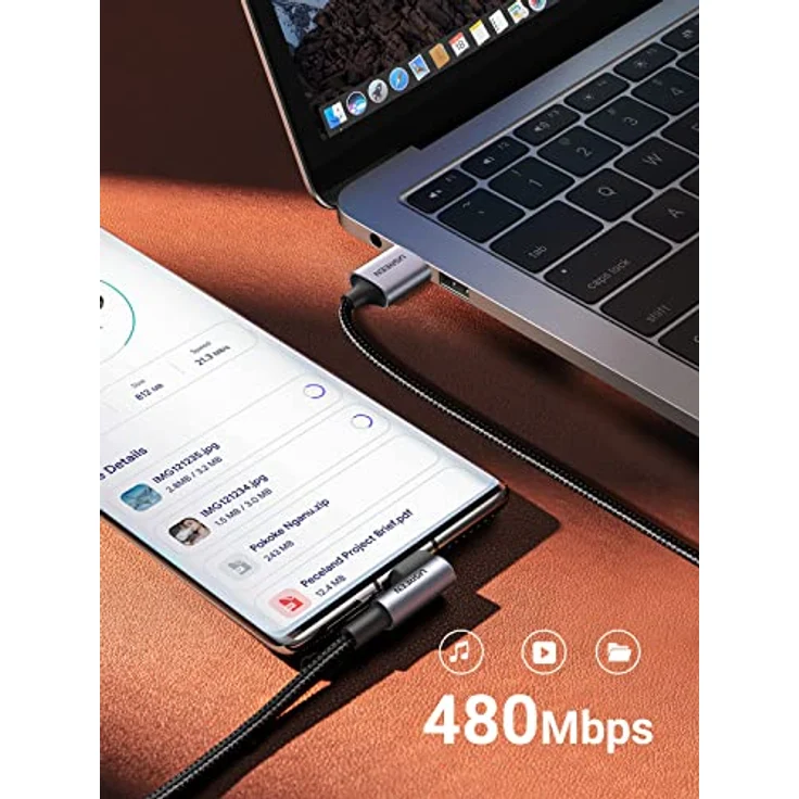 UGREEN Angled USB-C to USB-A Data Cable Black 1m – Bild 3