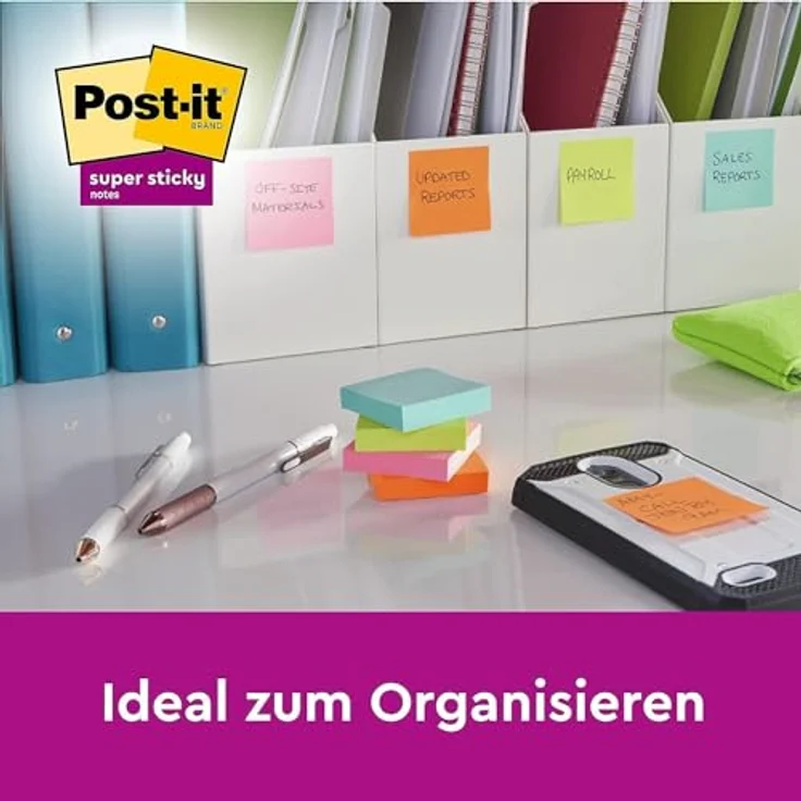 Post-it Super Sticky Haftnotizblock, 76 x 127 mm, narzissengelb, 12x 90 Blatt, praktischer Spender – Bild 6