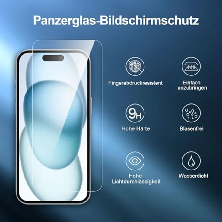 NEW'C Panzerglas für iPhone 16/15, 3 Stück, 9H Härte, HD, ultra-klar, kratzfest, 6,1 Zoll, einfaches Installationswerkzeug enthalten – Bild 4