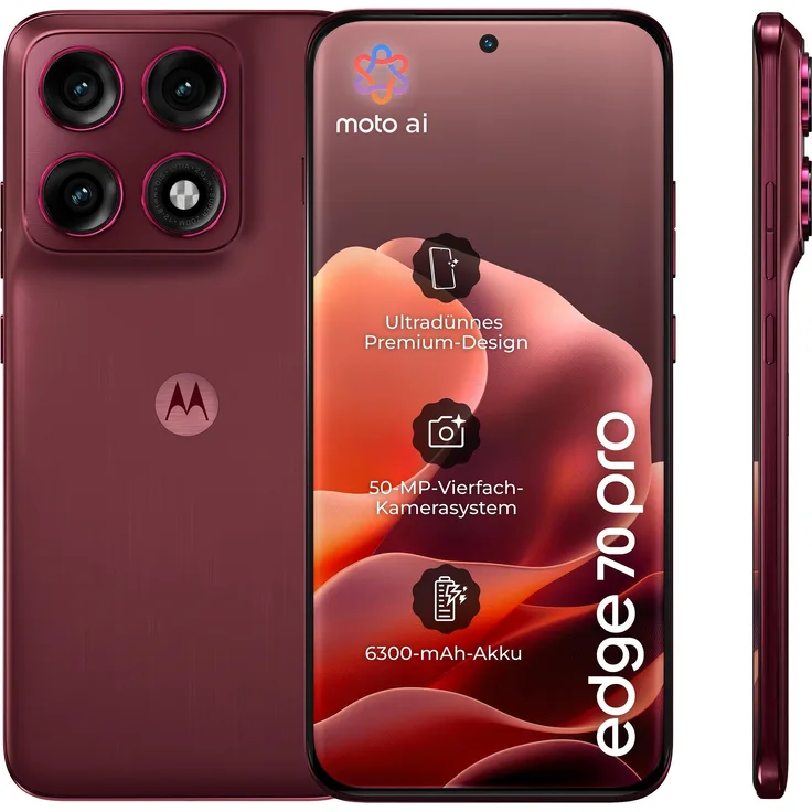 Motorola Edge 70 Pro (256 GB, Pantone Zinfandel, 6.78", SIM + eSIM, 5G), Smartphone, Rot