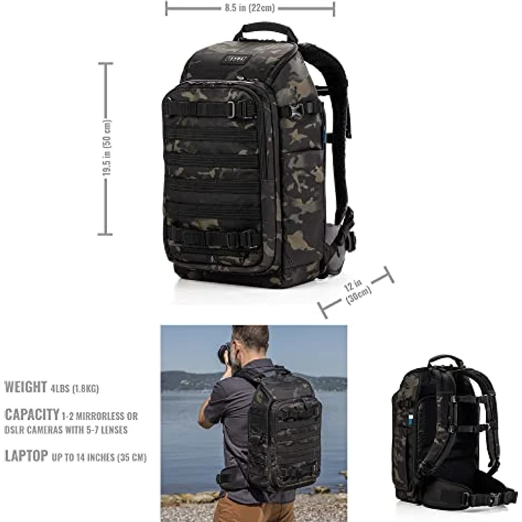 Tenba Axis V2, Fotorucksack 20 l für 1-2 Kameras und bis zu 7 Objektive, gepolstertes Laptopfach für 14-Zoll-Laptop, Schwarz – Bild 2