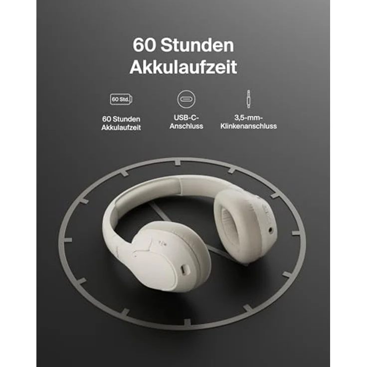 Belkin SoundForm Isolate Noise Cancelling Kopfhörer kabellos Bluetooth Kopfhörer, Headset mit Mikrofon, Over-Ear-Kopfhörer mit 60 Stunden Wiedergabe, tiefer Bass, CloudCushion Hörmuscheln – Sandfarben – Bild 5