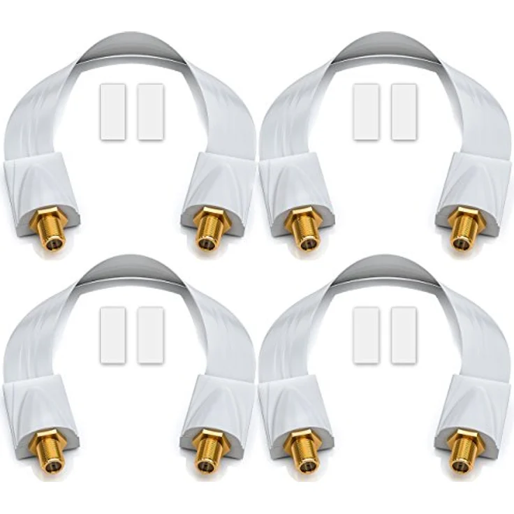 deleyCON 4x Fensterdurchführung für SAT Kabel, 26cm Gesamtlänge, 17cm flexibel, vergoldet, extrem flach, geschirmt, mit Klebepads, weiß – Bild 2