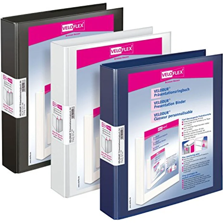 VELOFLEX Aktenordner Präsentationsringbuch VELODUR® Rückenbreite: 46 mm DIN A4, buchbinderisch verarbeitet, mit einteiliger Pappe, blau – Bild 3