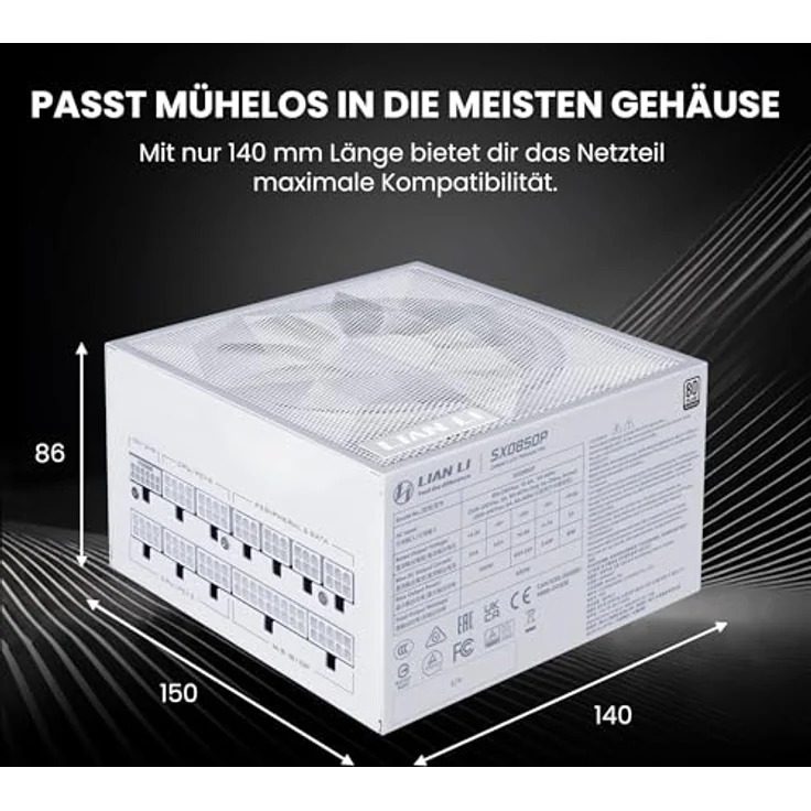 Lian Li SX0850P Netzteil – 850 W Weiß | 80 Plus Platinum, Vollmodular, ATX 3.1 & PCIe 5.1, leise Nutzung bis 40 % Last – Bild 3