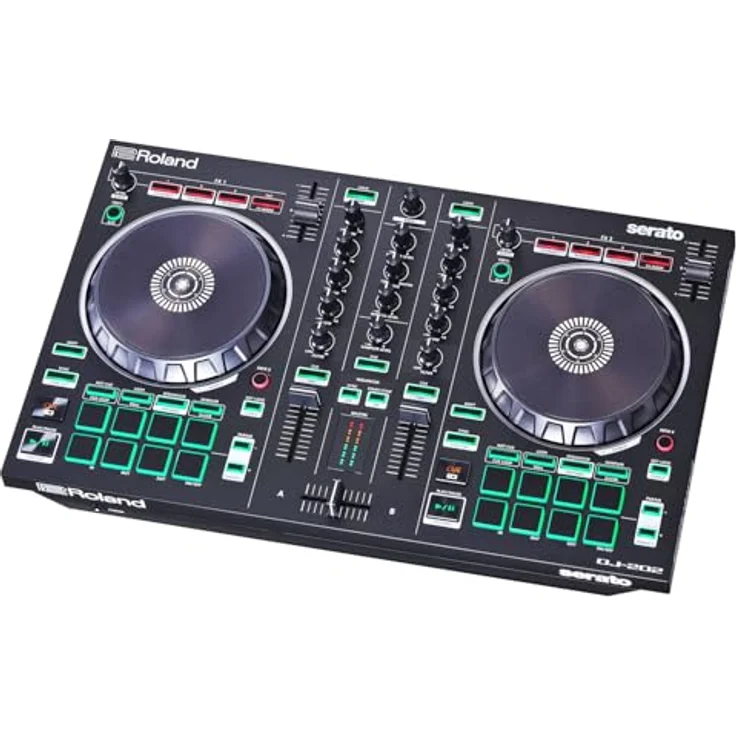 Roland DJ-202 2-Kanal 4-Deck USB-DJ-Controller mit Serato DJ Intro und keepdrum Laptopständer, schwarz – Bild 4