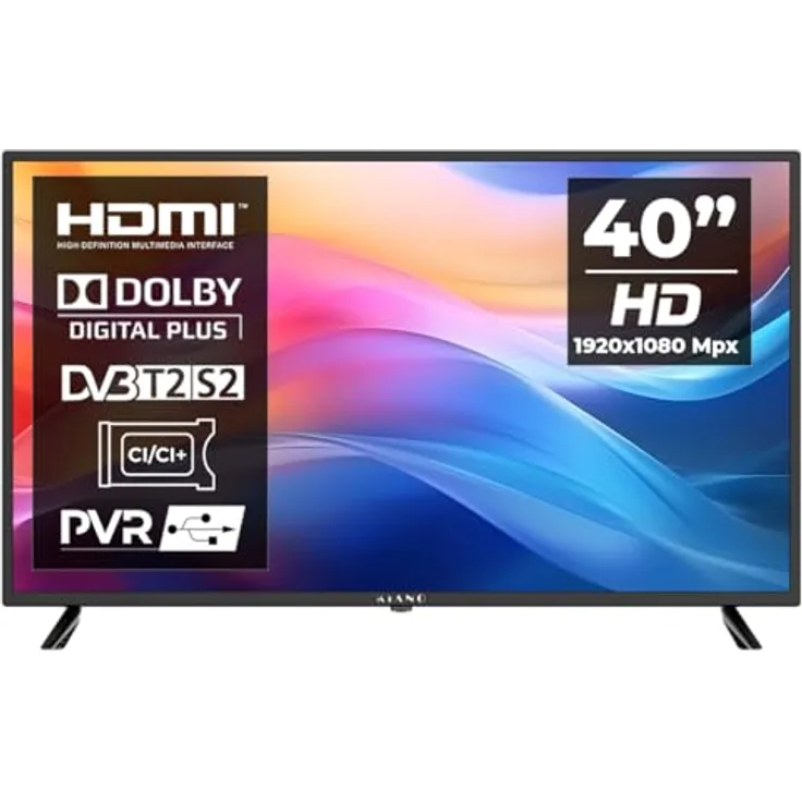 Kiano Slim TV 40, 40 Zoll Full HD LED Fernseher mit Dolby Digital Plus, DVB-T2/S2, PVR USB Aufnahme, 3x HDMI, CI+, Hotelmodus, Schwarz