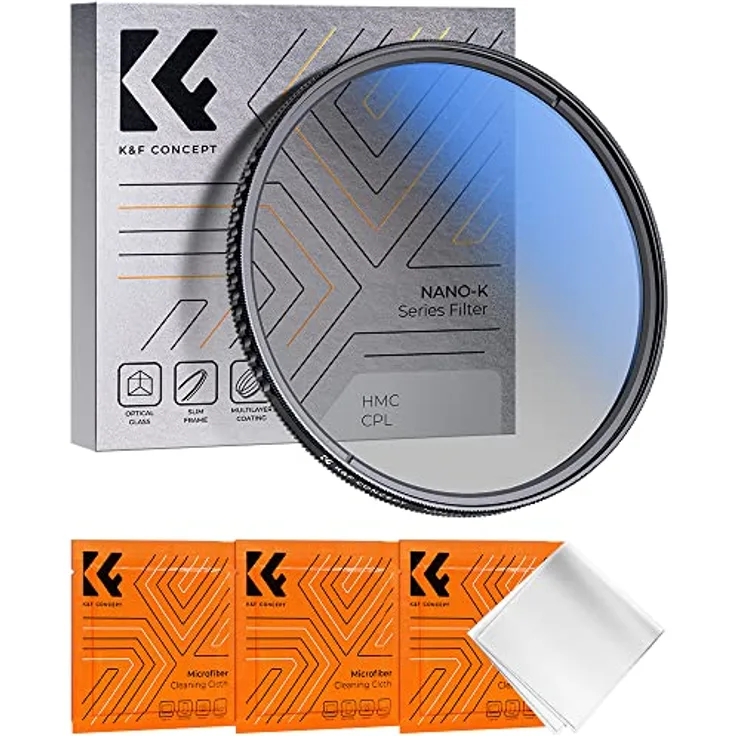 K&F Concept K-Serie Pro 52mm Slim Zirkularer Polfilter CPL, optisches Glas & Aluminium, antireflektierende Nanobeschichtung für Farbtreue und Klarheit