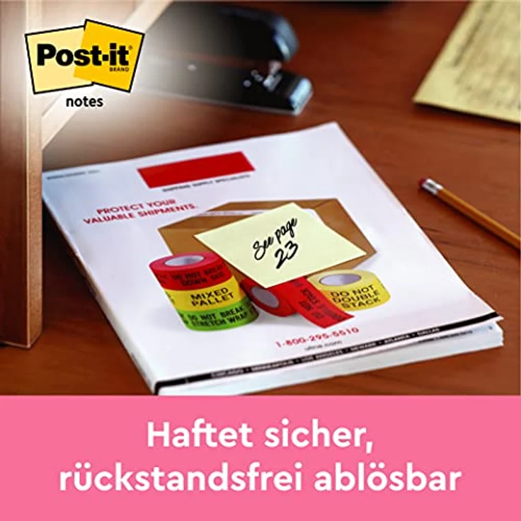 Post-it Notes 654 Haftnotizen, 76 x 76 mm, selbstklebend, gelb, 5 + 1 GRATIS – Bild 5