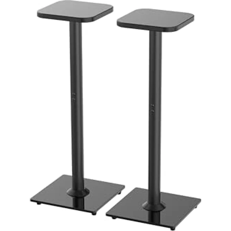 Relaxdays Lautsprecherständer 2er Set, bis 10 kg Traglast, HBT: 78,5x30x30 cm, rutschfest, Metall & Glas, schwarz – Bild 1