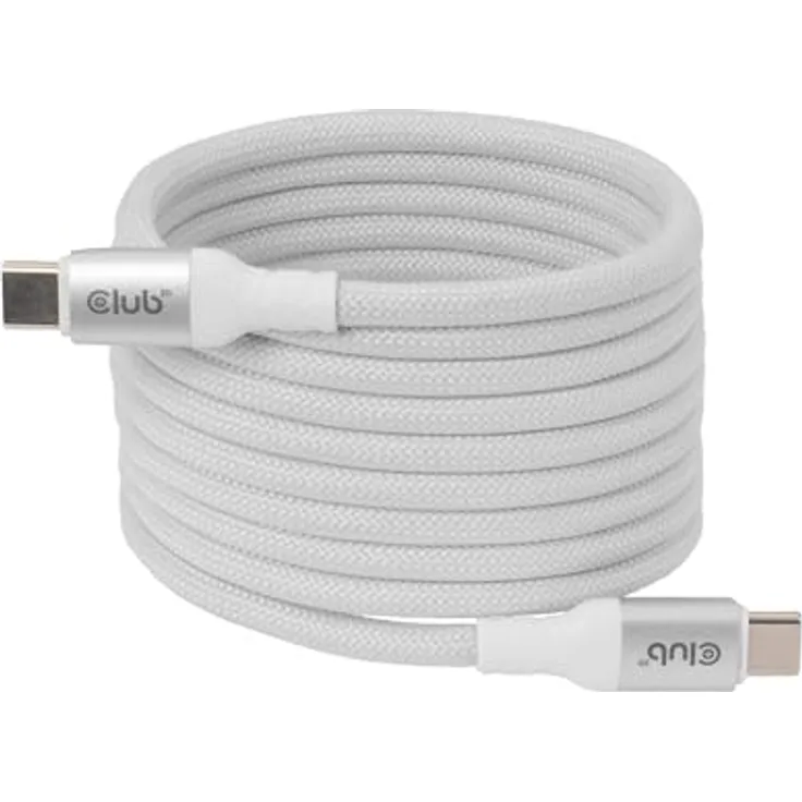 Club 3D CAC-3032 USB-C® Magnetspule, 240W PD3.1, 2m, weiß, selbstaufrollend, schnellladen
