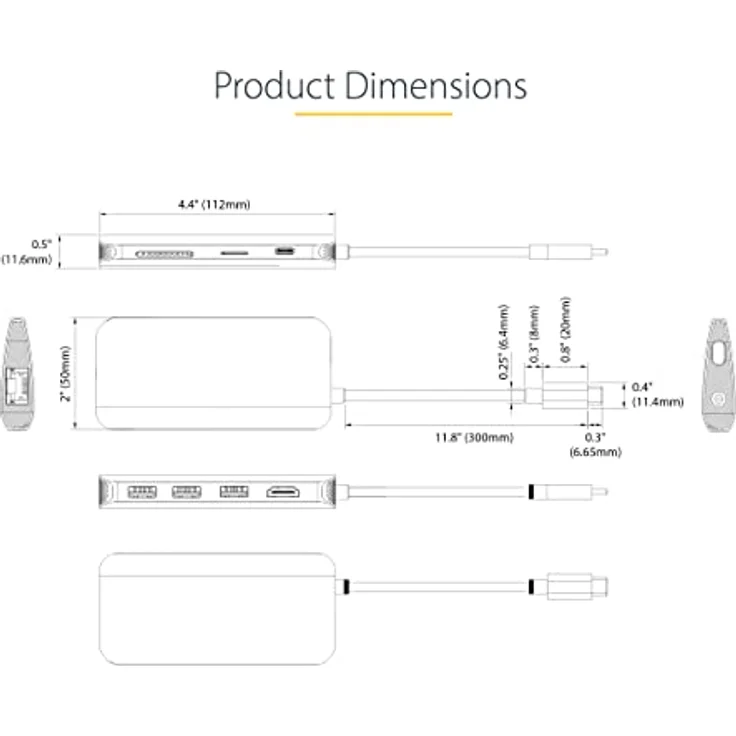 StarTech.com USB C Multiport Adapter, 4K 60Hz HDMI Anschluss, 5Gbit/s USB-A Hub, USB C auf HDMI, 100W PD, GbE, SD/MicroSD, 30cm Kabel, Reiseadapter, Thunderbolt 3 Dockingstation (115B-USBC-MULTIPORT) – Bild 2
