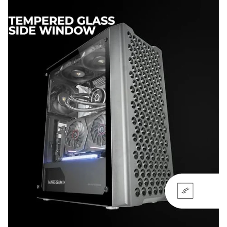 Mars Gaming MC-iPRO, Professionelles ATX-Gehäuse mit 3D-Mesh-Frontgitter, gehärtetem Glas-Seitenfenster und 12-cm-FDB-Lüfter, Schwarz – Bild 2