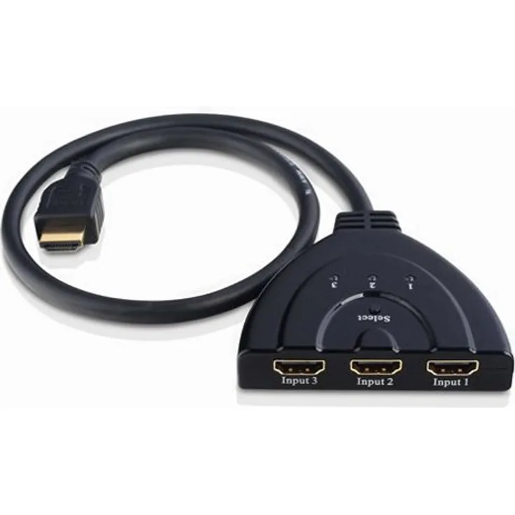 Aukson G04C 3-in-1 HDMI Switch, manueller 3-Port Umschalter für Full HD 1080p, 3D, Druckknopf, kompatibel mit TV, Monitor, Beamer, kompakt und robust