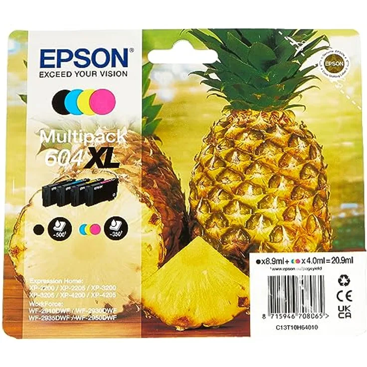 Epson Orginal 604XL Tinte Ananas Multipack 4-farbig 604XL, XP-2200 XP-2205 XP-3200 XP-4205 WF2910DWF WF2930DWF WF2950DWF, ReadyPrint Flex-Tintentarife