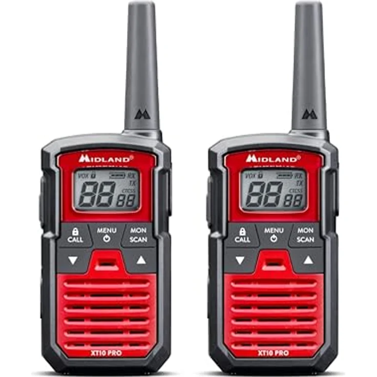 MIDLAND Walkie Talkie XT10 Pro, 16 PMR446-Kanäle, spritzwassergeschützt, Schwarz/Rot - 2er Pack – Bild 1