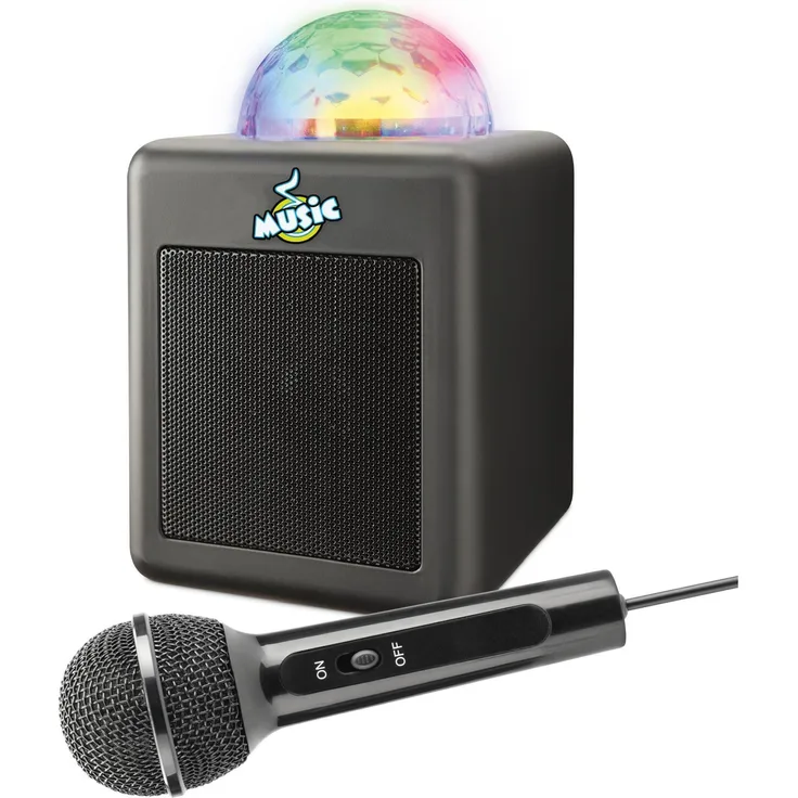Music Legs Mi Mic - Karaoke BT Disco Speaker mit Mikrofon, tragbarer PA Lautsprecher mit Echoeffekt und Discokugel, integriertes LED-Licht, Akku, schwarz