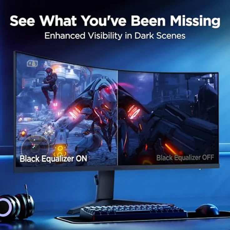 KOORUI 34E6UC 34 Zoll Ultrawide Curved Gaming Monitor, 180Hz, UWQHD 3440x1440, HDR 400, 1ms Reaktionszeit, Adaptive Sync, Höhenverstellbar, 2xHDMI & Display Port – Bild 5
