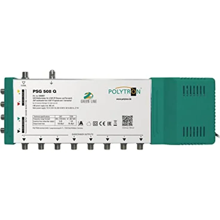 Polytron PSG 508 Q 5/8 Multischalter, Quad- oder Quattro-LNBs verwendbar (Digital, HDTV, FullHD, 4K, UHD) mit Netzteil - Multischalter mit hoher Energieeffizienz und integrierten Verstärkern